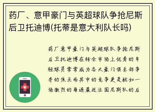 药厂、意甲豪门与英超球队争抢尼斯后卫托迪博(托蒂是意大利队长吗)