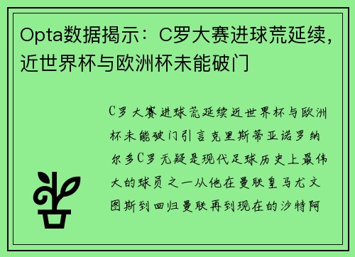 Opta数据揭示：C罗大赛进球荒延续，近世界杯与欧洲杯未能破门